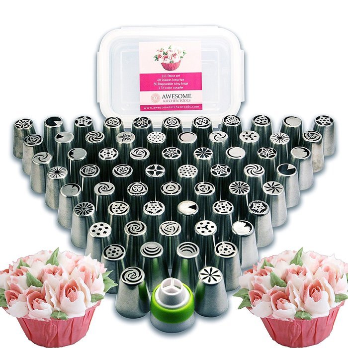 Bentrist Russian Piping Tips Set 112 pc - 60 Cake Icing Nozzles (The Most Complete Set on Amazon) + 50 Piping... N4