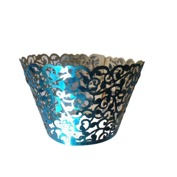 Tinksky 60pcs Cupcake Wrapper Wraps Liner Vine Filigree Lace Wedding Party Cake Decoartion (Dark Blue) N2