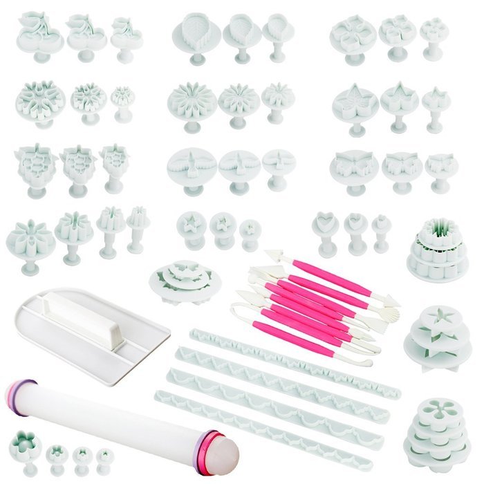 Fu Store Cake Decorating Tools (68pcs) Fondant Molds Fondant Tools Flower Cutters Cake Smoother Sugarcraft Icing... N6