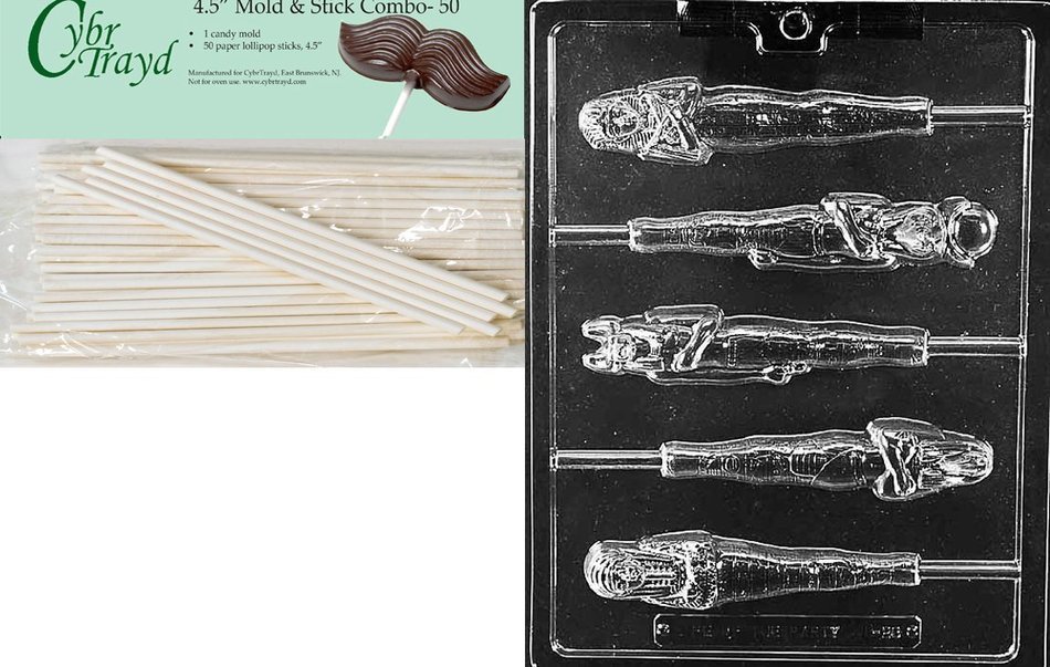 Cybrtrayd Egyptian Lollys International Chocolate Candy Mold with 50 4.5-Inch Lollipop Sticks