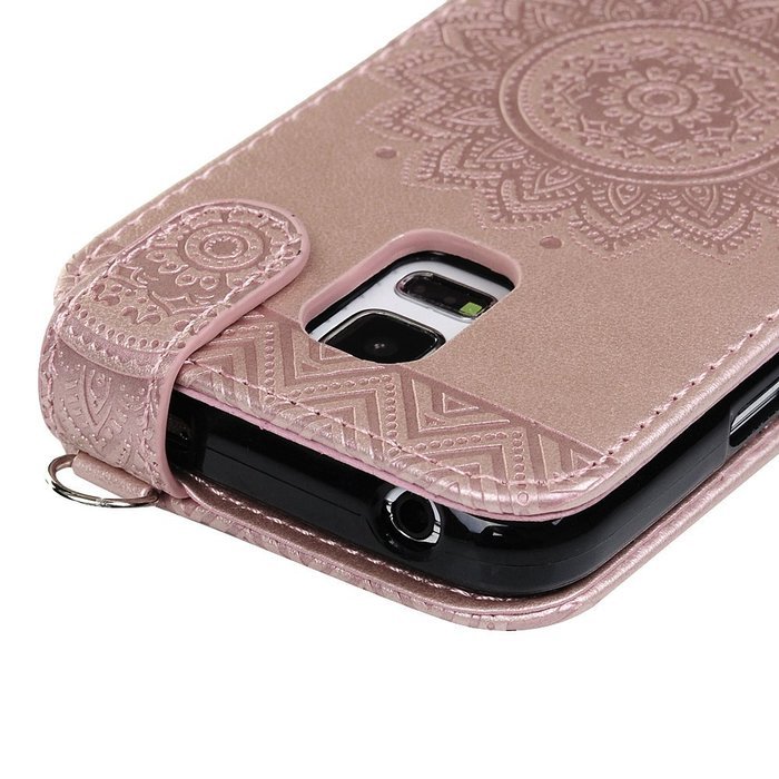 Badalink Galaxy S5 Mini Up-Down Open Folio Flip Case Kickstand Vertical PU Leather Embossed Totem Magnetic Snap... N22