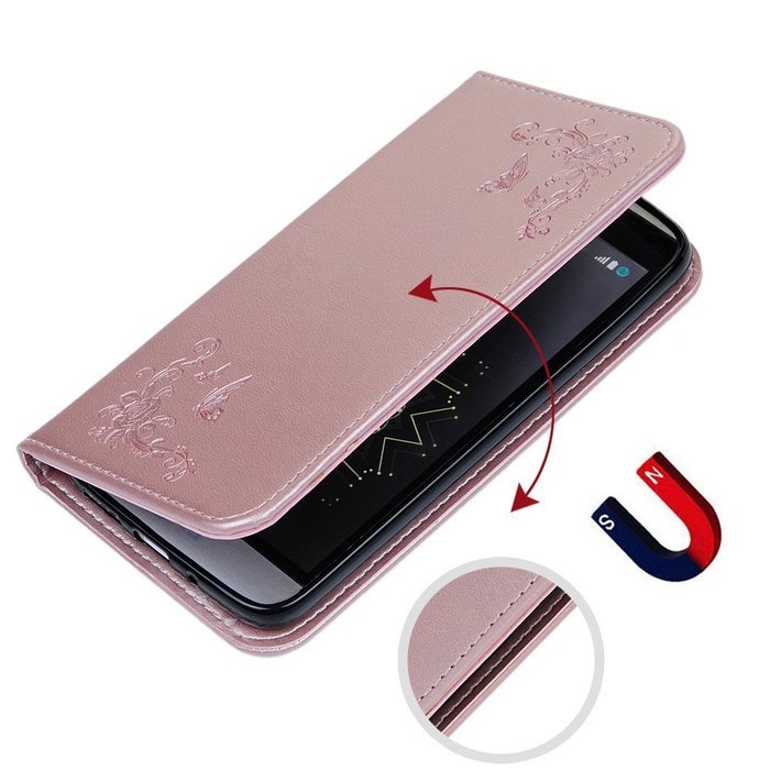 LG G5 Case,LG H868 Case - Wallet Folio Flip Magnetic Smart Closure Embossed Butterflies PU Leather Case with Stand... N66