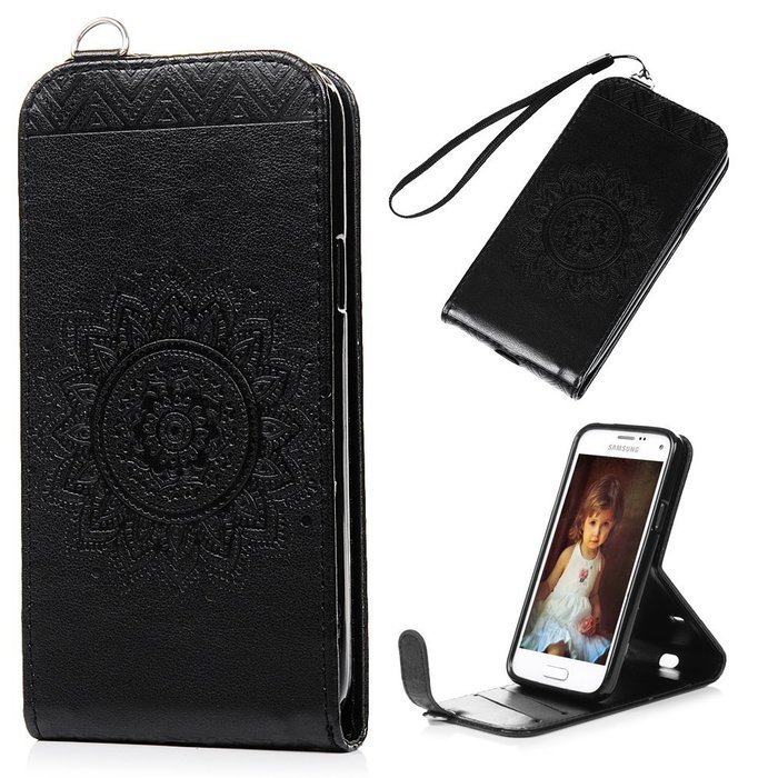 Badalink Galaxy S5 Mini Up-Down Open Folio Flip Case Kickstand Vertical PU Leather Embossed Totem Magnetic Snap... N33
