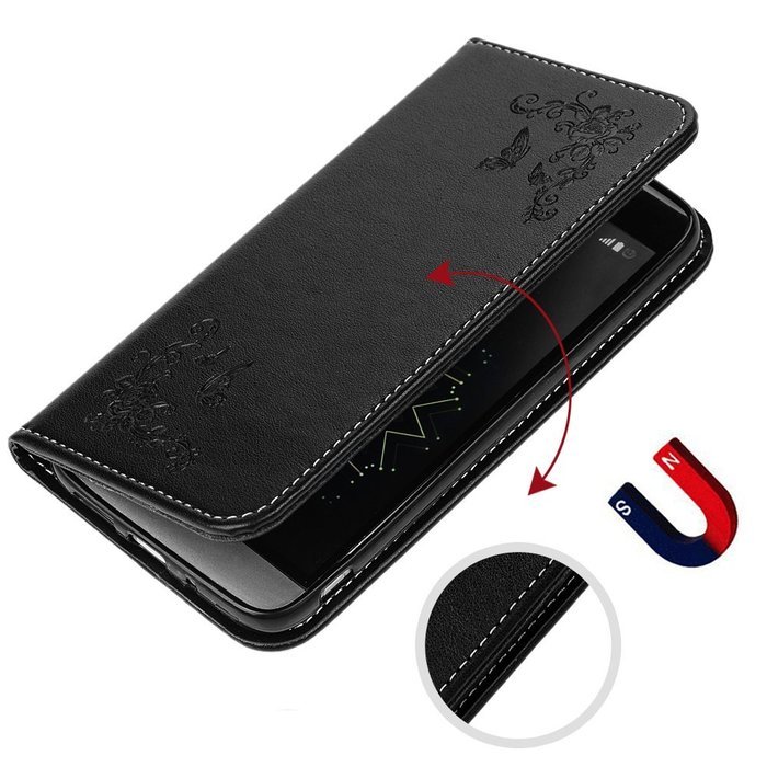 LG G5 Case,LG H868 Case - Wallet Folio Flip Magnetic Smart Closure Embossed Butterflies PU Leather Case with Stand... N78