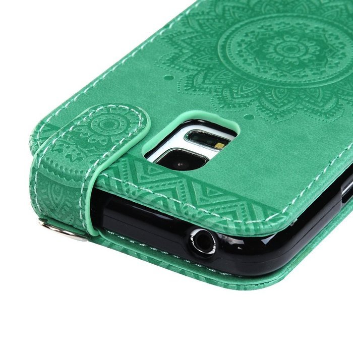 Badalink Galaxy S5 Mini Up-Down Open Folio Flip Case Kickstand Vertical PU Leather Embossed Totem Magnetic Snap... N38