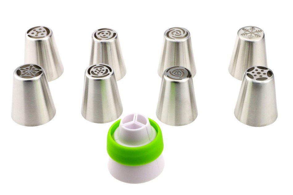 Fixget 8 Pcs Cake Tips with Bonus 10 Pcs Disposable Pastry Bags & 1 Coupler, DIY Pastry Icing Cake Decorating... N7