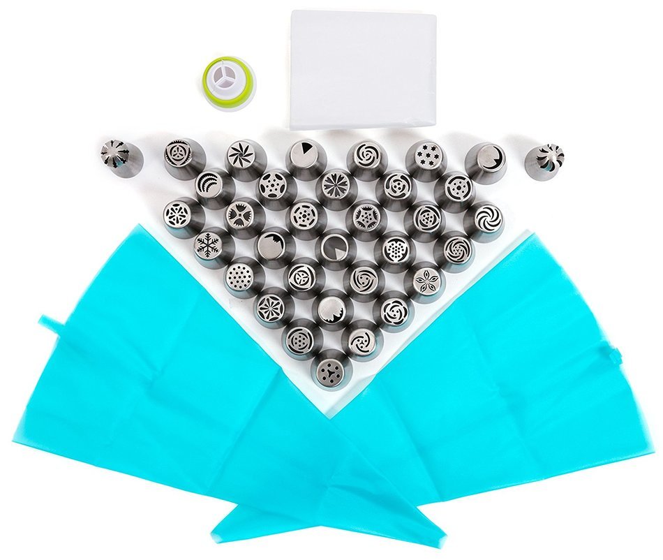 Russian Piping Tips set of 52 PCS: BULOO Products 32 Pastry Nozzles+2 SPHERE BALL Nozzles+15 Pastry Bags+2 Silicone... N3