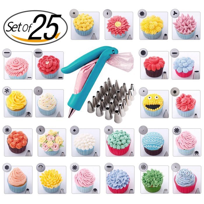 PNBB 24 Pcs Cake Decorating Tips with 1Pc Dessert Decorator N5