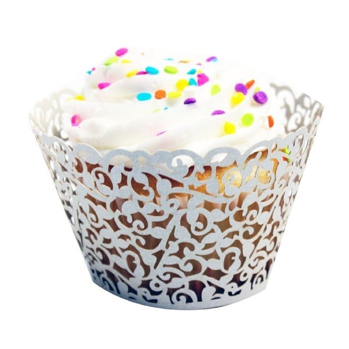 Baking Cup Cake Creazy 24pc New! Little Vine Lace Laser Cut Cupcake (Silver) N2