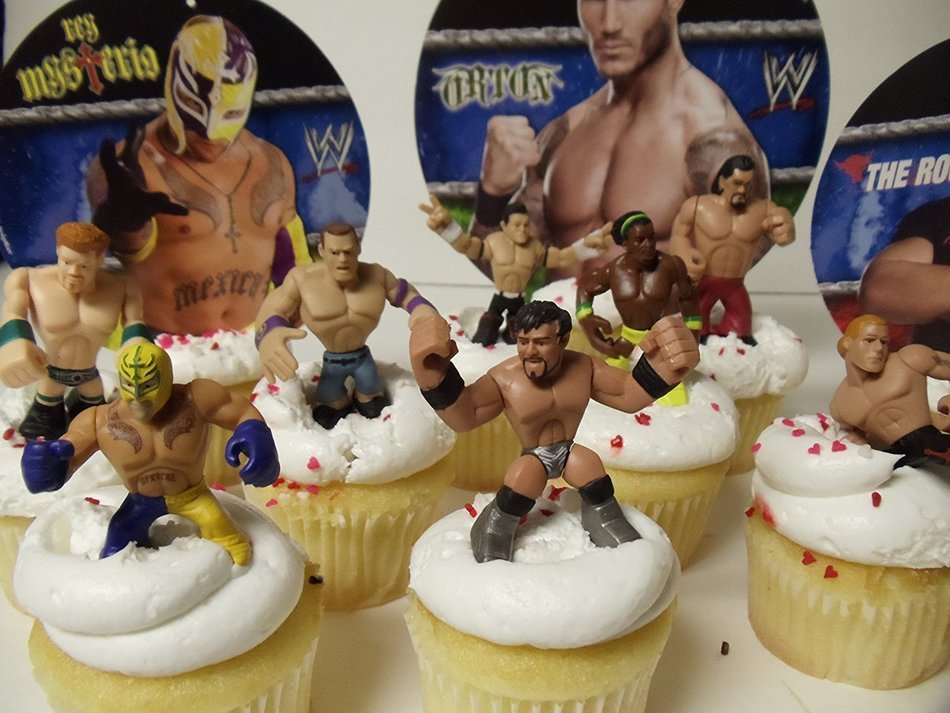WWE 13 Piece Wrestler Rumblers Wrestling Birthday CUPCAKE Cake Topper Set Featuring 10 RANDOM WWE Rumbler Figures... N6
