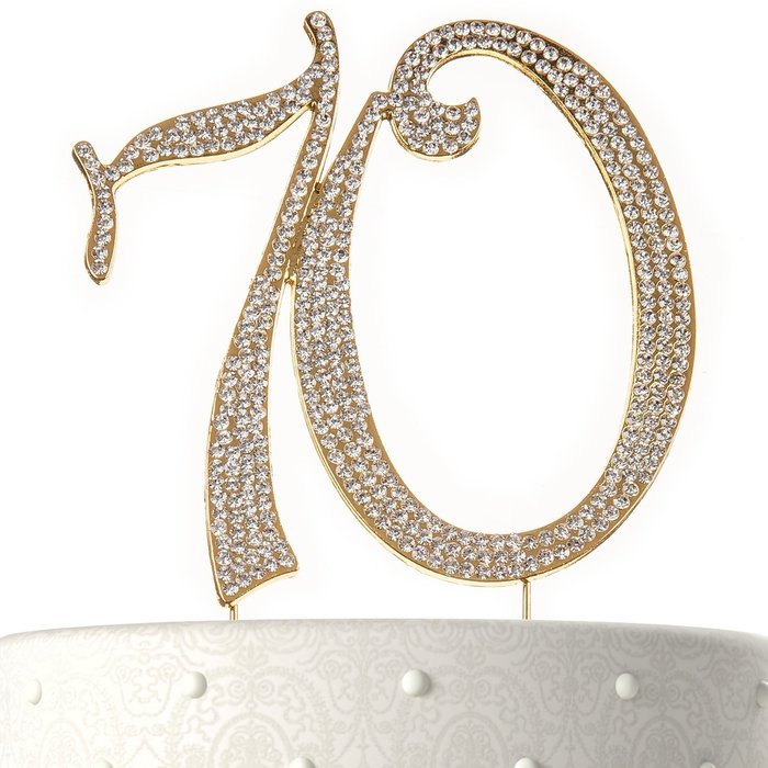 70 Rhinestone Cake Topper for 70th Birthday or Anniversary (Gold) by BrightandBold