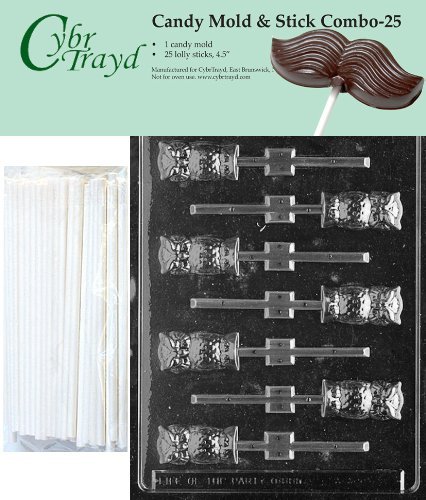 Cybrtrayd 45St25-H034 Owl Lolly Chocolate Candy Mold with 25 Cybrtrayd 4.5" Lollipop Sticks