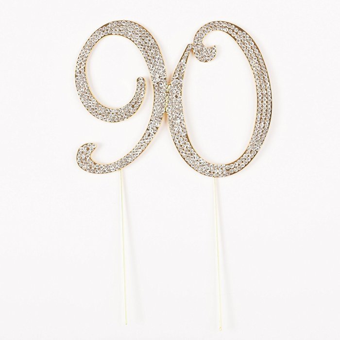 90 Cake Topper for 90th Birthday Rhinestone Number Party Supplies & Decoration Ideas (Gold) N7