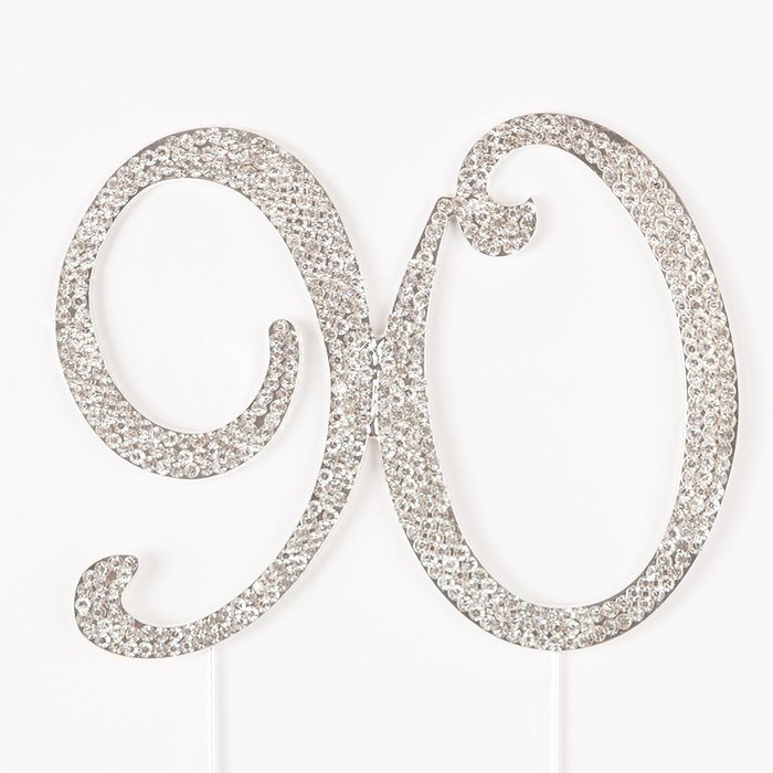 90 Cake Topper for 90th Birthday Rhinestone Number Party Supplies & Decoration Ideas (Gold) N10