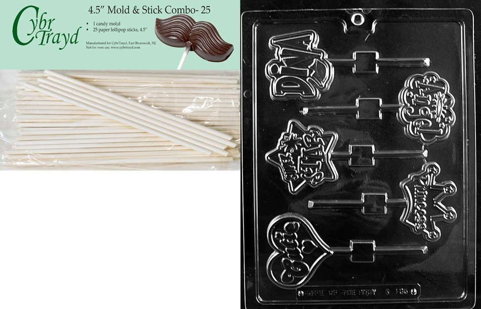 Cybrtrayd 45St25-K135 Girly Pops Diva, Princess, An Kids Chocolate Candy Mold with 25 Cybrtrayd 4.5-Inch Lollipop...