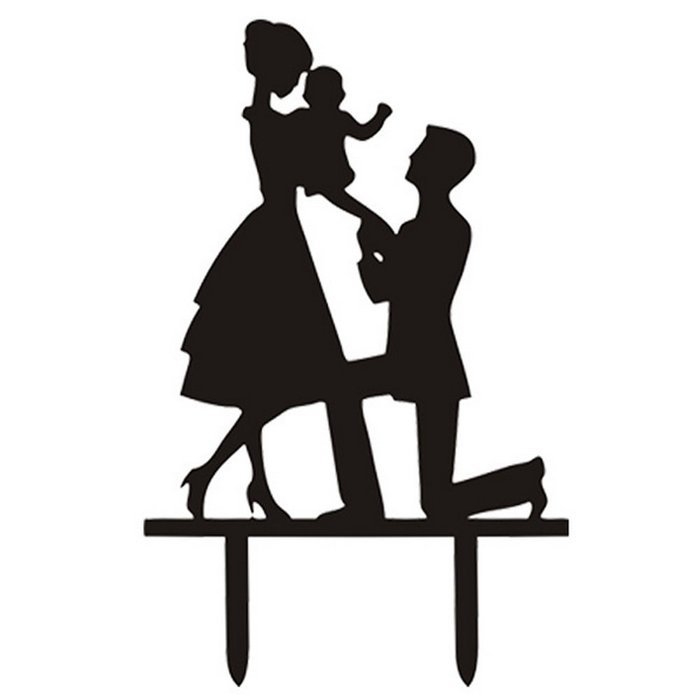 Ecape Acrylic Family Cake Toppers Wedding Cake Toppers Groom Kiss and Hug Bride with Little Girl Black Pack of 1 N18