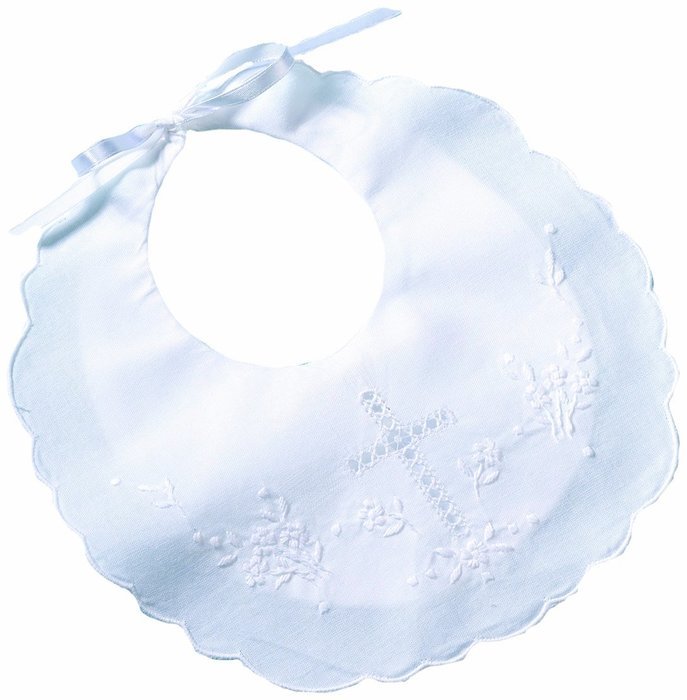 Lillian Rose Cotton Christening Baby Bib, White, 8.5" x 9"
