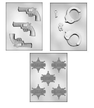 3 Pack, Sheriff"s Badge,Gun,Handcuffs, Choc Mold Set