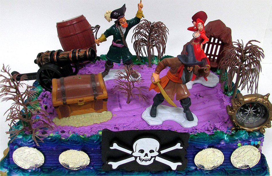 12 Piece PIRATE Yo Ho Yo Ho Birthday Cake Topper Set Featuring Random Pirate Figures and Decorative Themed Accessories N4