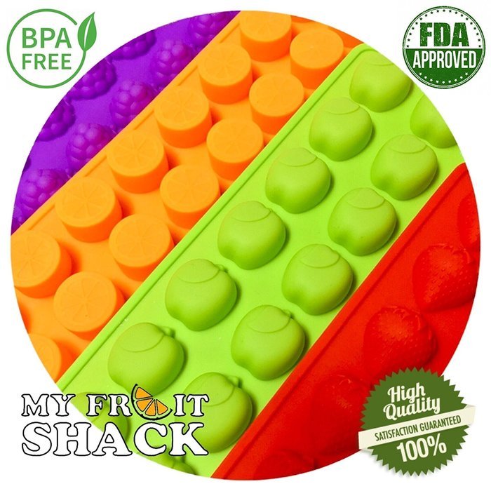 DIY Fruit Snacks Kit - 4 Premium Quality Silicone Molds (160 Gummies) + 4 Trays (Compatible with all Gummy Bear... N5