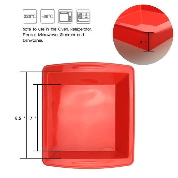 Silicone Cake Pan, 8.5" Silivo Square Cake Baking Mould, FDA-Approved Non-Stick Bakeware Decorating bread Pan,... N9