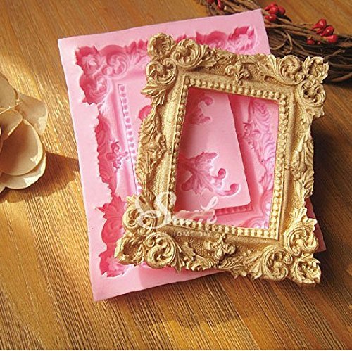 Anyana Large Mirror Frame Scroll Fondant Cake Silicone Mould Chocolate Sugarcraft Retro N2
