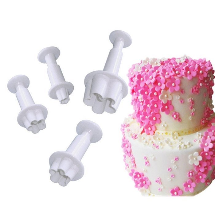 Ningmi Generic 4Pcs/Set Plum Flower Plunger Cutter Mold Fondant Cake Decorating DIY Tool(White) N3