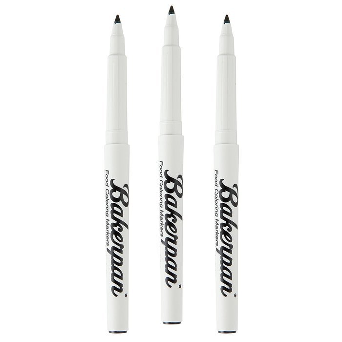 Bakerpan Food Coloring Markers, Fine Tip, Black, Set of 3 N2
