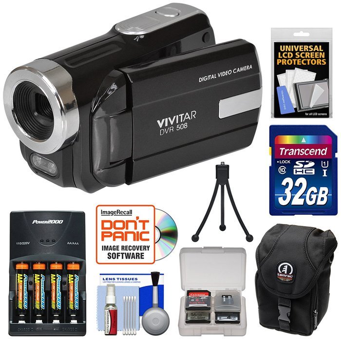 Vivitar DVR-508 HD Digital Video Camera Camcorder (Black) with 32GB Card + Batteries & Charger + Case + Tripod... N2