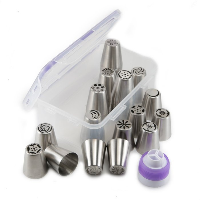 90 pcs Russian Piping Tips Set - 60 Icing Tips (XXL Size) + 30 Piping Bags (Made in USA) + FREE Tricolor Coupler...