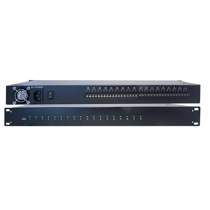 GadKo Rackmount 18 Port Power Supply, 12 Volts DC / 10 Amps, Supports 18 Cameras, 1U, 19 inch