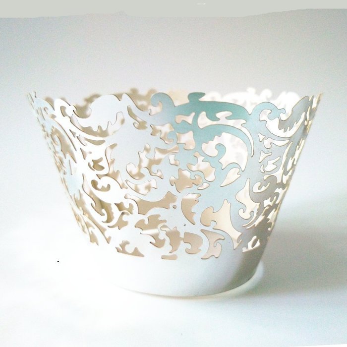 50x Filigree Vine Cupcake Wrapper Case Wedding Birthday Baby Shower Silver N2