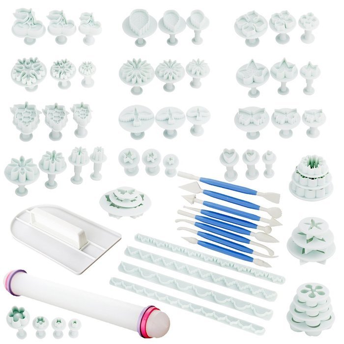 Fu Store Cake Decorating Tools (68pcs) Fondant Molds Fondant Tools Flower Cutters Cake Smoother Sugarcraft Icing... N8