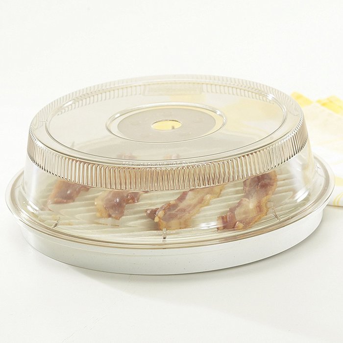 Nordic Ware Microwave 2-Sided Round Bacon and Meat Grill and 10-Inch Spatter Cover N7
