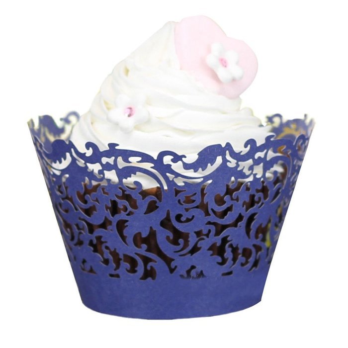 Wensltd 50pc New! Little Vine Lace Laser Cut Cupcake Wrapper Liner(pack of 50) (Blue)