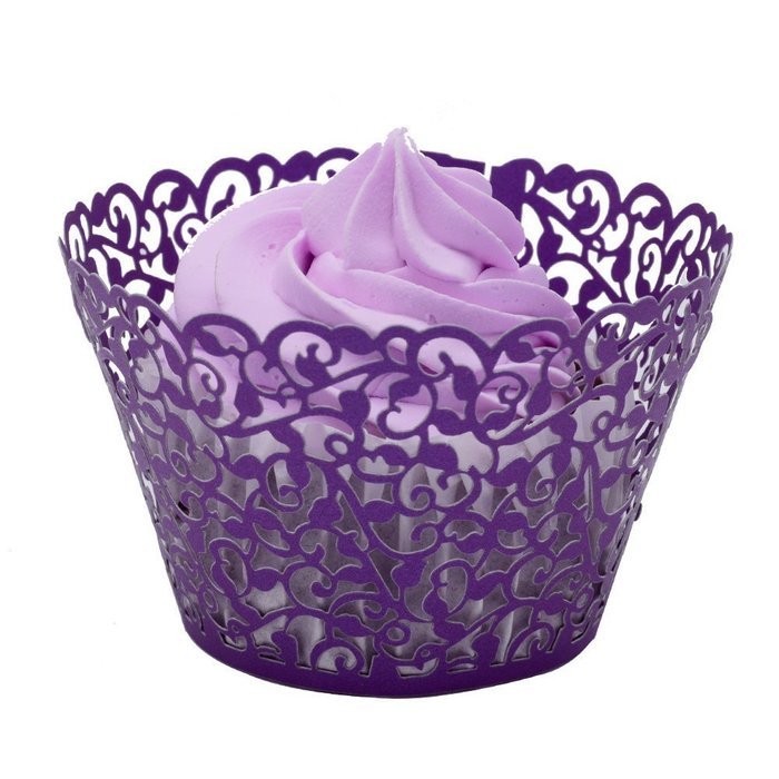 PONATIA 50 Vine Filigree Lace Cupcake Wrapper Wraps Liner Wedding Party Cake Decoartion (Pink) N11