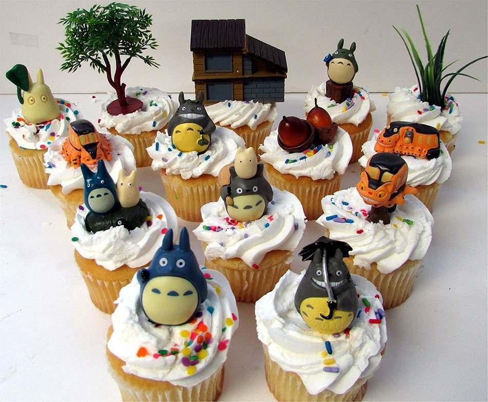 TOTORO 12 Piece Birthday CUPCAKE Topper Set Featuring Chu Totoro, Chibi, Catbus and Other Totoro Characters, Themed... N2