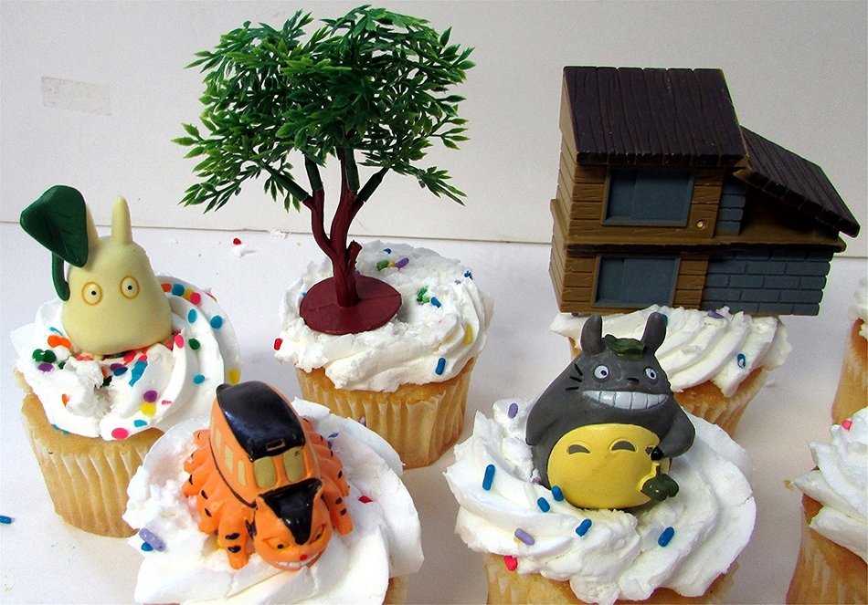 TOTORO 12 Piece Birthday CUPCAKE Topper Set Featuring Chu Totoro, Chibi, Catbus and Other Totoro Characters, Themed... N3