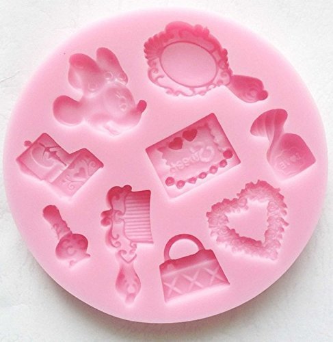 Anyana Maquillaje serie de moda bolsa y peine y espejo de az&uacute;car decoraci&oacute;n de la torta del molde de silicona