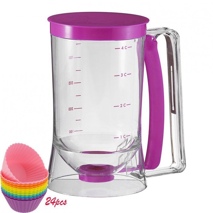 Holuck Cake Batter Distributor Batter Dispenser with Measuring Label DIY Cake Pancakes,with24 silicone baking... N3