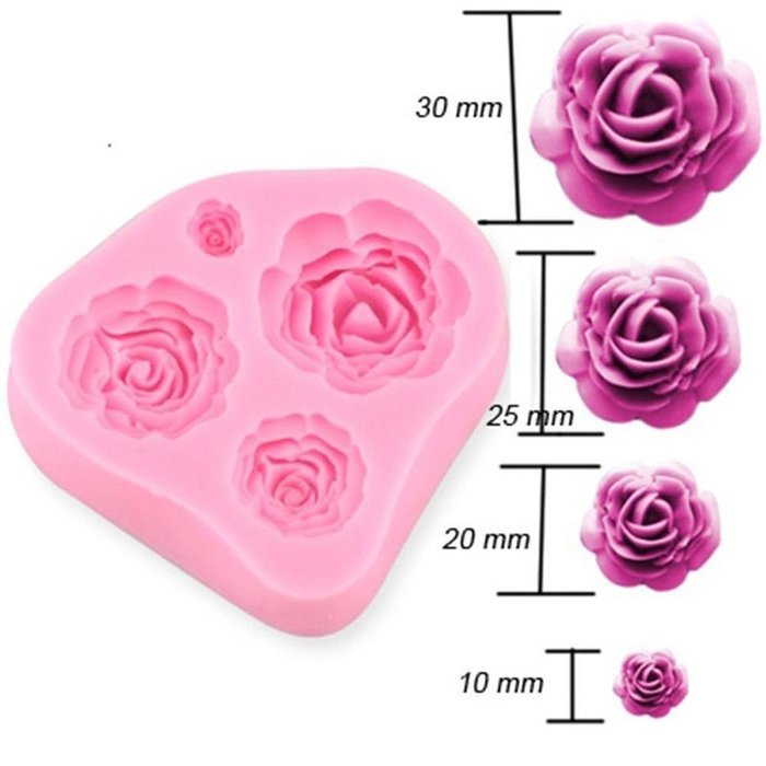 4 Size Roses Flower Silicone Cake Mold Chocolate Sugarcraft Decorating Fondant Fimo Tool