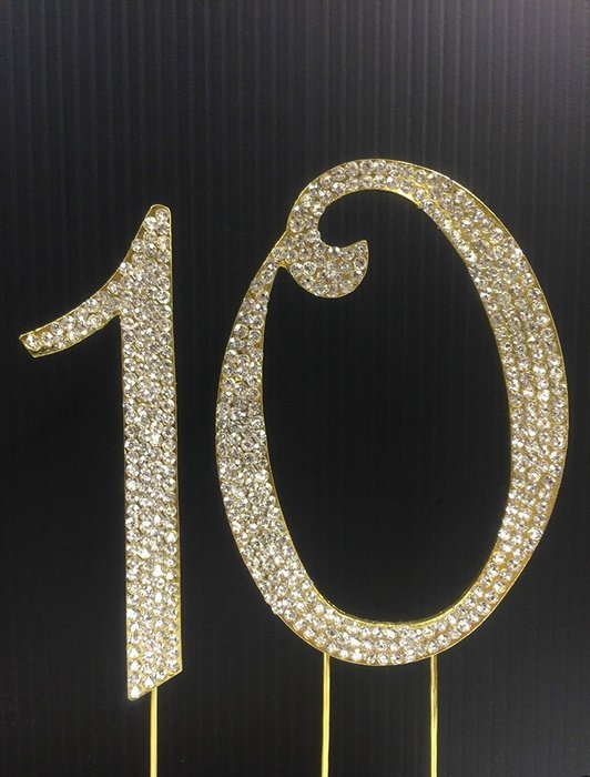 Rhinestone cake topper Gold number 10 Birthday Anniversary party