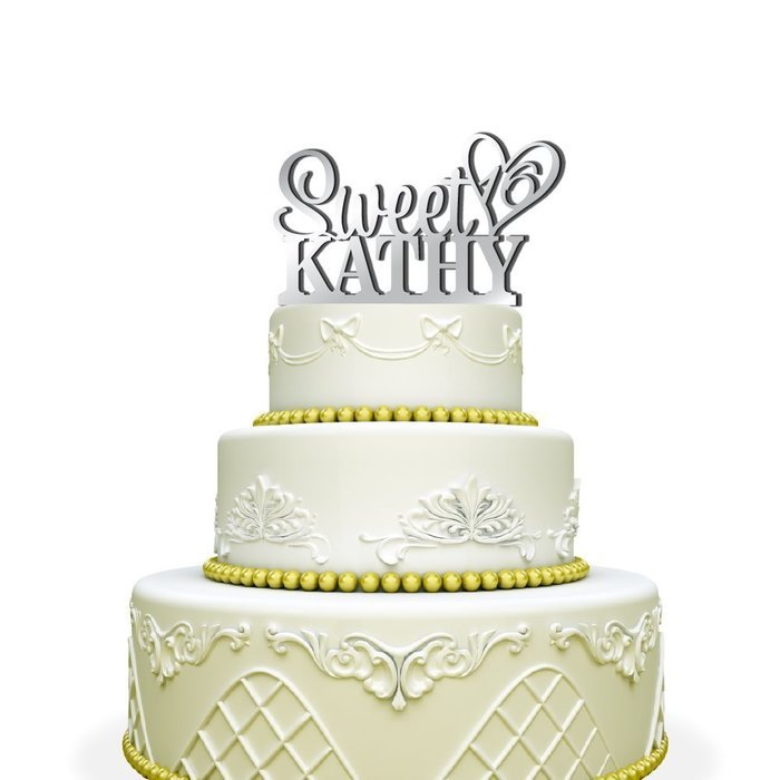 Personalized Sweet 16 Cake Topper with Heart For Birthday Glitter Gold N5