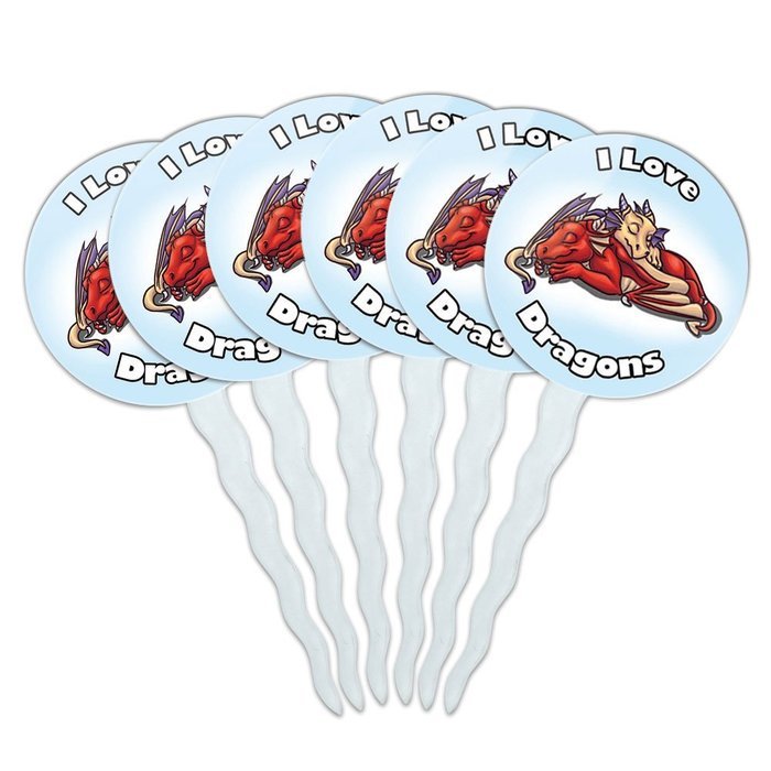 Set of 6 Cupcake Picks Toppers Decoration I Love Heart - Sloths N13