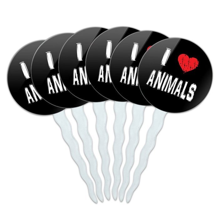 Set of 6 Cupcake Picks Toppers Decoration I Love Heart - Sloths N17