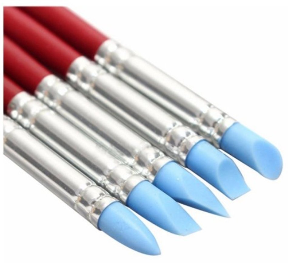 Lesirit 5 pcs Rubber Shaping Modeling Paint Brushes for Sculpture Pottery (Red)