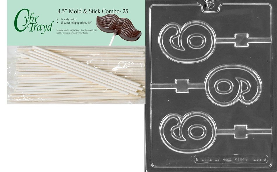 Cybrtrayd 45St25-L052 No.6 Lolly Letters and Numbers Chocolate Candy Mold with 25 Cybrtrayd 4.5-Inch Lollipop...