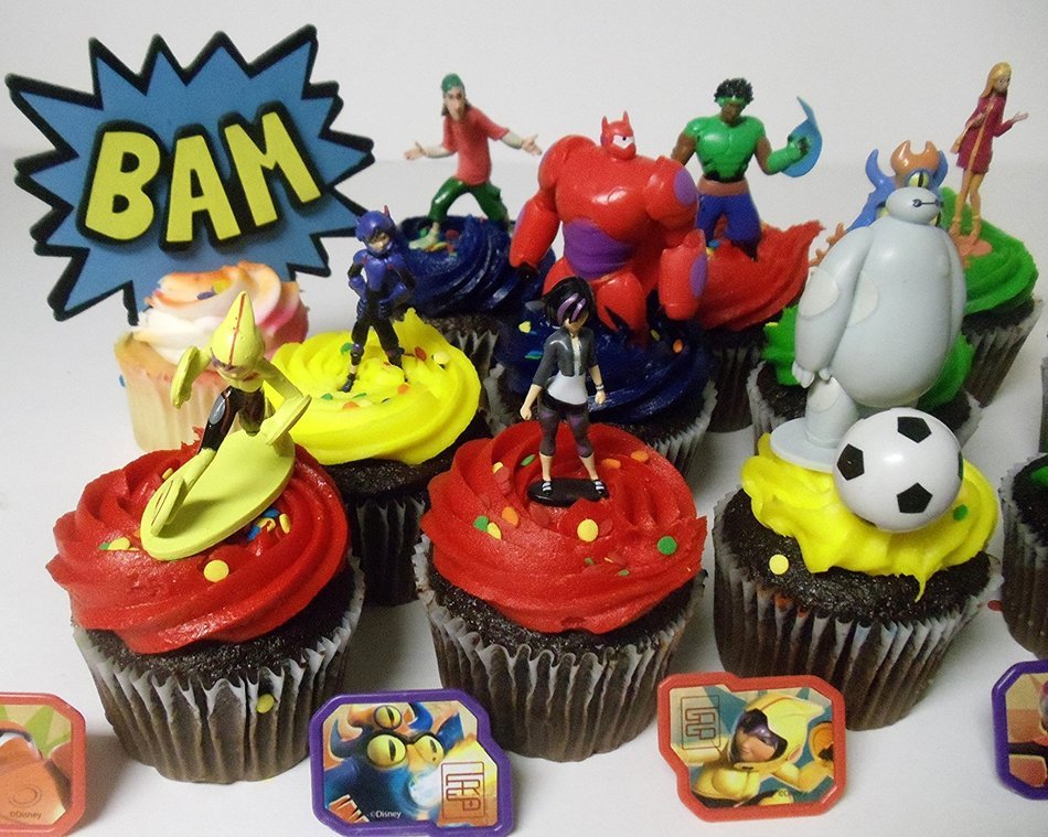 Big Hero 6 Deluxe 21 Piece Cupcake Topper Set Featuring 6 Big Hero Party Cake Rings, Soccer Ball, Bam & Pow Signs... N6
