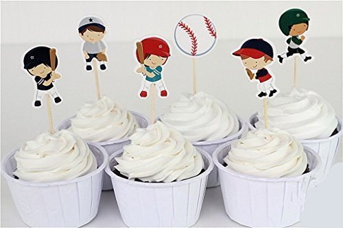 Yunko 24 PCS Cute Baseball Boy Theme Party Decorative Cupcake Toppers Cupcake Decorating Tools For Kids Birthday... N2