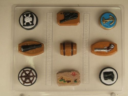9 different pirate pieces including pirate flag, gun & boots H134 Halloween Chocolate Candy Mold